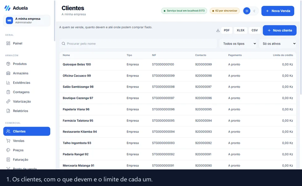 Percurso: os clientes, novo cliente, preencher, e a ficha criada