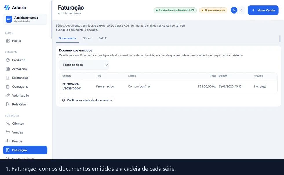 Percurso: a faturação, o separador do SAF-T, escolher o mês, e exportar